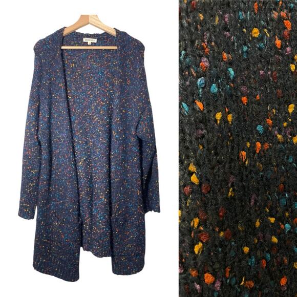 Margeaux & Ellie Sweaters - Margeaux & Elle Long Tunic Cardigan Open Navy Blue Speckled Knit Size 1X XL